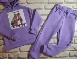 Дитячий спортивний костюм на дівчинку фіолетовий "Мама та дочка" (Плотна, тепла тканина, не кашлатиться)
