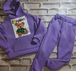Дитячий спортивний костюм на дівчинку фіолетовий "Мишка стрази" (Плотна, тепла тканина, не кашлатиться)