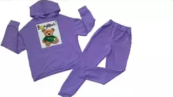 Дитячий спортивний костюм на дівчинку "Ведмедик зі стразами" 140-164 см. Двонитка Опт і роздріб